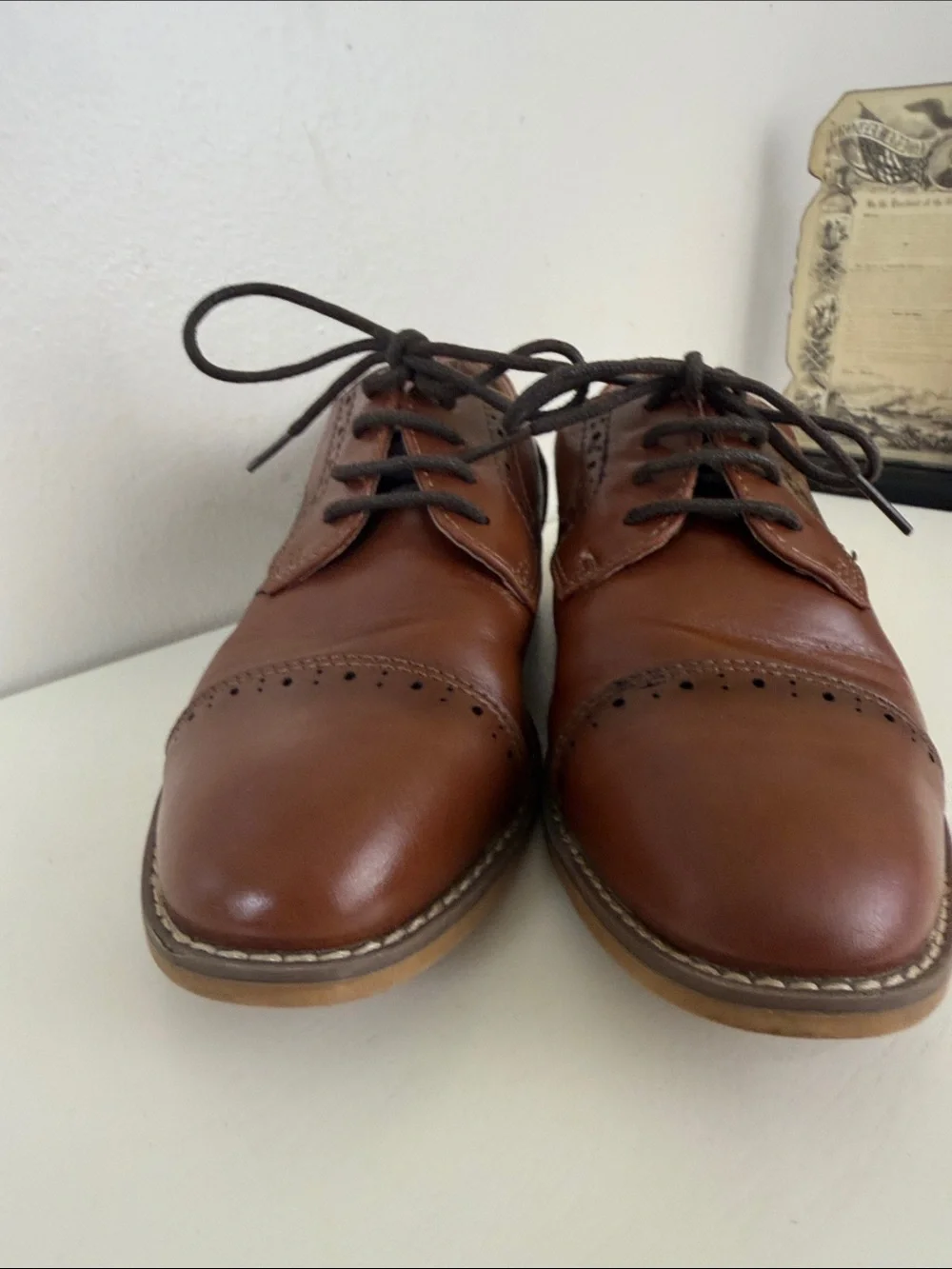(S-2425) Ashford Hayes Tan Leather Cap-Toe Derby Shoes, Size: 13
